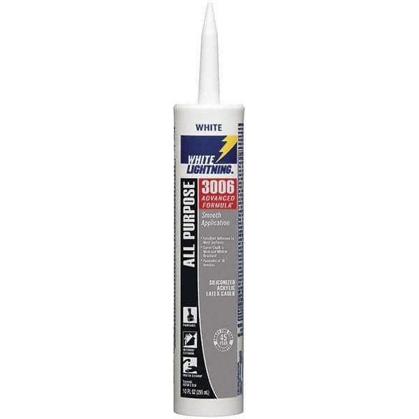 White Lightning - 10 oz Cartridge White Acrylic & Latex Caulk - -30 to 180°F Operating Temp, 12 min Tack Free Dry Time, Series 3006 - Eagle Tool & Supply