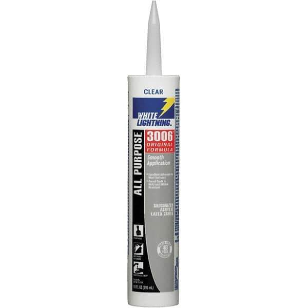 White Lightning - 10 oz Cartridge Clear Acrylic & Latex Caulk - -30 to 180°F Operating Temp, 12 min Tack Free Dry Time, Series 3006 - Eagle Tool & Supply