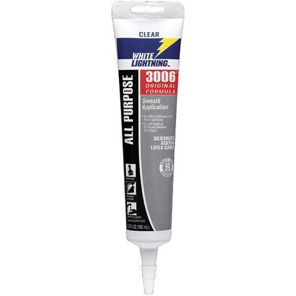 White Lightning - 5.5 oz Cartridge Clear Acrylic & Latex Caulk - -30 to 180°F Operating Temp, 12 min Tack Free Dry Time, Series 3006 - Eagle Tool & Supply