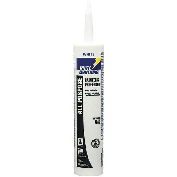 White Lightning - 10 oz Cartridge White Acrylic & Latex Caulk - -30 to 180°F Operating Temp, 5 to 7 min Tack Free Dry Time - Eagle Tool & Supply