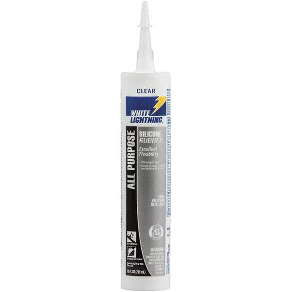 White Lightning - 10 oz Cartridge Clear RTV Silicone Joint Sealant - -80 to 400°F Operating Temp, 30 min Tack Free Dry Time, 24 hr Full Cure Time - Eagle Tool & Supply