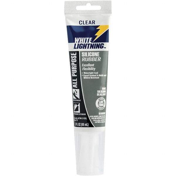 White Lightning - 3 oz Cartridge Clear RTV Silicone Joint Sealant - -80 to 400°F Operating Temp, 30 min Tack Free Dry Time, 24 hr Full Cure Time - Eagle Tool & Supply