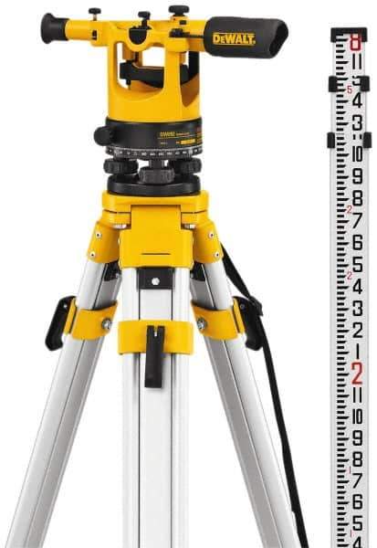 DeWALT - 20x Magnification, 5 to 200 Ft. Measuring Range, Transit Optical Level Kit - Accuracy 1/4 Inch at 100 Ft., Kit Includes Aluminum Tripod with Quick Adjust Legs - Eagle Tool & Supply