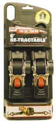 Erickson Manufacturing - 6' Long x 1" Wide, 1,500 Lb Basket Capacity, Polyester Web Sling - Black, with Retractable Ratchet - Eagle Tool & Supply