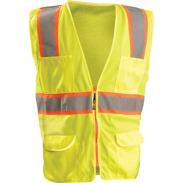 OccuNomix - Size 5XL HI-Vis Orange Mesh/Solid Surveyor's High Visibility Vest - Eagle Tool & Supply