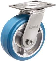 Albion - 5" Diam x 2" Wide x 6-1/2" OAH Top Plate Mount Swivel Caster - Neoprene, 600 Lb Capacity, Roller Bearing, 4 x 4-1/2" Plate - Eagle Tool & Supply