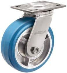 Albion - 5" Diam x 2" Wide x 6-1/2" OAH Top Plate Mount Swivel Caster - Neoprene, 600 Lb Capacity, Roller Bearing, 4 x 4-1/2" Plate - Eagle Tool & Supply