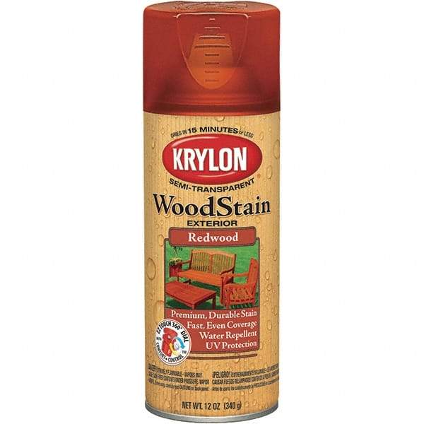 Krylon - 0.5 Qt Aerosol Can Redwood Wood Stain - Oil-Based, Semi-Transparent - Eagle Tool & Supply