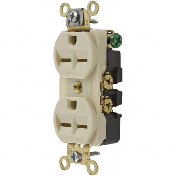 Hubbell Wiring Device-Kellems - 250 VAC 15A NEMA 6-15R Industrial Grade Ivory Straight Blade Duplex Receptacle - Eagle Tool & Supply