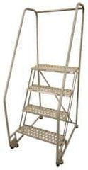 Cotterman - 60" 3 Step TiltNRoll Rolling Ladder - Assembled, 450 Lb Capacity, 30" Platform Height, 28" Base Width x 31" Base Depth, Perforated Tread - Eagle Tool & Supply