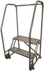 Cotterman - 50" 2 Step TiltNRoll Rolling Ladder - Assembled, 450 Lb Capacity, 20" Platform Height, 28" Base Width x 24" Base Depth, Perforated Tread - Eagle Tool & Supply