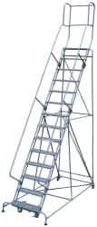 Cotterman - 182" 14 Step Rolling Warehouse Ladder - Knocked Down, 450 Lb Capacity, 140" Platform Height, 44" Base Width x 198" Base Depth, Perforated Tread - Eagle Tool & Supply