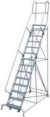 Cotterman - 182" 14 Step Rolling Warehouse Ladder - Knocked Down, 450 Lb Capacity, 140" Platform Height, 44" Base Width x 198" Base Depth, Perforated Tread - Eagle Tool & Supply
