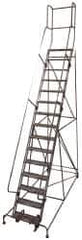 Cotterman - 202" 16 Step Rolling Warehouse Ladder - Knocked Down, 450 Lb Capacity, 160" Platform Height, 44" Base Width x 222" Base Depth, Perforated Tread - Eagle Tool & Supply