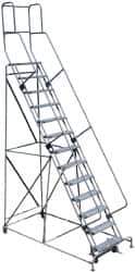 Cotterman - 172" 13 Step Rolling Warehouse Ladder - Knocked Down, 450 Lb Capacity, 130" Platform Height, 44" Base Width x 186" Base Depth, Perforated Tread - Eagle Tool & Supply