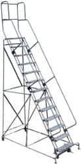 Cotterman - 172" 13 Step Rolling Warehouse Ladder - Knocked Down, 450 Lb Capacity, 130" Platform Height, 44" Base Width x 186" Base Depth, Perforated Tread - Eagle Tool & Supply