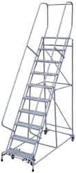 Cotterman - 130" 10 Step Rolling Warehouse Ladder - Assembled, 450 Lb Capacity, 100" Platform Height, 32" Base Width x 74" Base Depth, Perforated Tread - Eagle Tool & Supply
