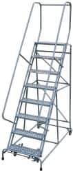 Cotterman - 110" 8 Step Rolling Warehouse Ladder - Assembled, 450 Lb Capacity, 80" Platform Height, 24" Base Width x 61" Base Depth, Perforated Tread - Eagle Tool & Supply