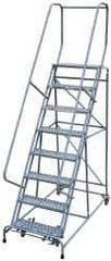 Cotterman - 120" 9 Step Rolling Warehouse Ladder - Assembled, 450 Lb Capacity, 90" Platform Height, 32" Base Width x 67" Base Depth, Perforated Tread - Eagle Tool & Supply