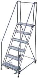 Cotterman - 90" 6 Step Rolling Warehouse Ladder - Assembled, 450 Lb Capacity, 60" Platform Height, 24" Base Width x 46" Base Depth, Perforated Tread - Eagle Tool & Supply