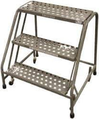 Cotterman - 30" 3 Step Rolling Warehouse Ladder - Assembled, 450 Lb Capacity, 30" Platform Height, 20" Base Width x 27" Base Depth, Perforated Tread - Eagle Tool & Supply