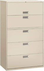 Hon - 42" Wide x 67" High x 19-1/4" Deep, 5 Drawer Roll-Out, Roll-Out Posting - Steel, Light Gray - Eagle Tool & Supply