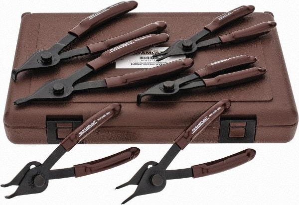 Paramount - 6 Piece, 3/8 to 1-3/4" Bore, 1/8 to 1-7/16" Shaft, Internal/External Retaining Ring Pliers Set - 0.038 to 0.07" Tip Diam Range - Eagle Tool & Supply