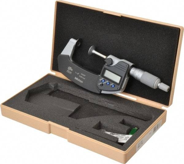 Mitutoyo - 1 to 2 Inch, Ratchet Stop Thimble, IP65 Water Resistance, Electronic Disc Micrometer - 0.0002 Inch Accuracy, 20mm Disc, 0.00005 Inch Resolution - Eagle Tool & Supply