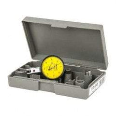 Mitutoyo - 0.8 mm Range, 0.01 mm Dial Graduation, Horizontal Dial Test Indicator - 1.5748 Inch Yellow Dial, 0-40-0 Dial Reading, Accurate to 0.008 Inch - Eagle Tool & Supply