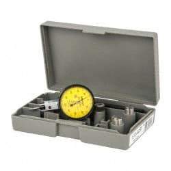 Mitutoyo - 0.2 mm Range, 0.002 mm Dial Graduation, Horizontal Dial Test Indicator - 1.5748 Inch Yellow Dial, 0-100-0 Dial Reading, 0.003 mm - Eagle Tool & Supply