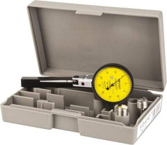 Mitutoyo - 1/2 mm Range, 0.01 mm Dial Graduation, Horizontal Dial Test Indicator - 1.5748 Inch Yellow Dial, 0-25-0 Dial Reading, Accurate to 0.01 Inch - Eagle Tool & Supply