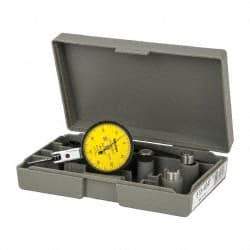 Mitutoyo - 0.8 mm Range, 0.01 mm Dial Graduation, Horizontal Dial Test Indicator - 1.5748 Inch Yellow Dial, 0-40-0 Dial Reading, Accurate to 0.008 Inch - Eagle Tool & Supply