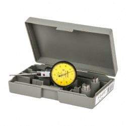 Mitutoyo - 1 mm Range, 0.01 mm Dial Graduation, Horizontal Dial Test Indicator - 1.5748 Inch Yellow Dial, 0-50-0 Dial Reading, Accurate to 0.01 Inch - Eagle Tool & Supply
