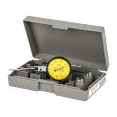Mitutoyo - 1 mm Range, 0.01 mm Dial Graduation, Horizontal Dial Test Indicator - 1.5748 Inch Yellow Dial, 0-50-0 Dial Reading, Accurate to 0.01 Inch - Eagle Tool & Supply