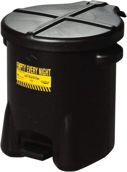 Eagle - 14 Gallon Capacity, HDPE Waste Can with Foot Lever - 18 Inch Long x 22 Inch Wide/Diameter x 21 Inch High, Black, Foot or Hand Operated, Approved FM and OSHA - Eagle Tool & Supply