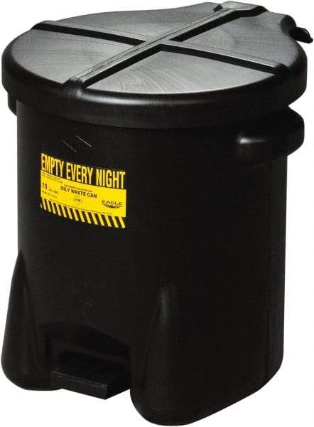 Eagle - 6 Gallon Capacity, HDPE Waste Can with Foot Lever - 13 Inch Long x 16-1/2 Inch Wide/Diameter x 16 Inch High, Black, Foot or Hand Operated, Approved FM and OSHA - Eagle Tool & Supply