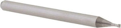 Accupro - 0.038", 0.057" LOC, 1/8" Shank Diam, 1-1/2" OAL, 2 Flute, Solid Carbide Square End Mill - Single End, Uncoated, Spiral Flute, 30° Helix, Centercutting, Right Hand Cut, Right Hand Flute, Series Miniature - Eagle Tool & Supply