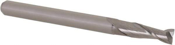 Accupro - 0.115", 0.345" LOC, 1/8" Shank Diam, 1-1/2" OAL, 2 Flute, Solid Carbide Square End Mill - Single End, Uncoated, Spiral Flute, 30° Helix, Centercutting, Right Hand Cut, Right Hand Flute, Series Miniature - Eagle Tool & Supply