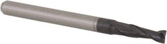 Accupro - 0.1", 0.3" LOC, 1/8" Shank Diam, 1-1/2" OAL, 2 Flute, Solid Carbide Square End Mill - Single End, AlTiN Finish, Spiral Flute, 30° Helix, Centercutting, Right Hand Cut, Right Hand Flute, Series Miniature - Eagle Tool & Supply
