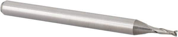 Accupro - 3/64", 0.141" LOC, 1/8" Shank Diam, 1-1/2" OAL, 2 Flute, Solid Carbide Square End Mill - Single End, Uncoated, Spiral Flute, 30° Helix, Centercutting, Right Hand Cut, Right Hand Flute, Series Miniature - Eagle Tool & Supply