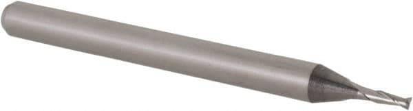 Accupro - 0.041", 0.123" LOC, 1/8" Shank Diam, 1-1/2" OAL, 2 Flute, Solid Carbide Square End Mill - Single End, Uncoated, Spiral Flute, 30° Helix, Centercutting, Right Hand Cut, Right Hand Flute, Series Miniature - Eagle Tool & Supply