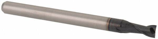 Accupro - 0.115", 0.173" LOC, 1/8" Shank Diam, 1-1/2" OAL, 2 Flute, Solid Carbide Square End Mill - Single End, AlTiN Finish, Spiral Flute, 30° Helix, Centercutting, Right Hand Cut, Right Hand Flute, Series Miniature - Eagle Tool & Supply