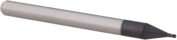 Accupro - 0.028", 0.042" LOC, 1/8" Shank Diam, 1-1/2" OAL, 4 Flute, Solid Carbide Square End Mill - Single End, AlTiN Finish, Spiral Flute, 30° Helix, Centercutting, Right Hand Cut, Right Hand Flute, Series Miniature - Eagle Tool & Supply