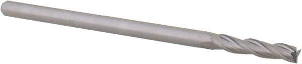 Accupro - 1/8", 5/8" LOC, 1/8" Shank Diam, 2-1/2" OAL, 3 Flute, Solid Carbide Square End Mill - Single End, Uncoated, Spiral Flute, 30° Helix, Centercutting, Right Hand Cut, Right Hand Flute, Series Miniature - Eagle Tool & Supply