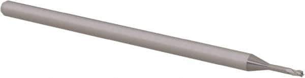 Accupro - 3/64", 0.07" LOC, 1/8" Shank Diam, 2-1/2" OAL, 3 Flute, Solid Carbide Square End Mill - Single End, Uncoated, Spiral Flute, 30° Helix, Centercutting, Right Hand Cut, Right Hand Flute, Series Miniature - Eagle Tool & Supply