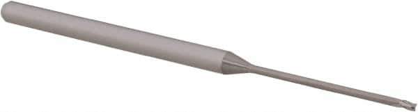 Accupro - 0.045", 0.067" LOC, 1/8" Shank Diam, 2-1/2" OAL, 3 Flute, Solid Carbide Square End Mill - Single End, Uncoated, Spiral Flute, 30° Helix, Centercutting, Right Hand Cut, Right Hand Flute, Series Miniature - Eagle Tool & Supply