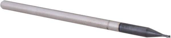 Accupro - 1/32", 0.046" LOC, 1/8" Shank Diam, 2-1/2" OAL, 3 Flute, Solid Carbide Square End Mill - Single End, AlTiN Finish, Spiral Flute, 30° Helix, Centercutting, Right Hand Cut, Right Hand Flute, Series Miniature - Eagle Tool & Supply