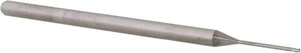 Accupro - 0.03", 0.045" LOC, 1/8" Shank Diam, 2-1/2" OAL, 3 Flute, Solid Carbide Square End Mill - Single End, Uncoated, Spiral Flute, 30° Helix, Centercutting, Right Hand Cut, Right Hand Flute, Series Miniature - Eagle Tool & Supply