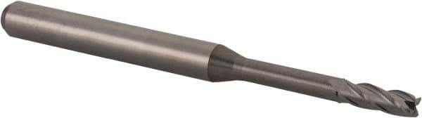 Accupro - 5/64", 0.234" LOC, 1/8" Shank Diam, 1-1/2" OAL, 4 Flute, Solid Carbide Square End Mill - Single End, Uncoated, Spiral Flute, 30° Helix, Centercutting, Right Hand Cut, Right Hand Flute, Series Miniature - Eagle Tool & Supply