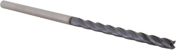 Accupro - 1/4", 3" LOC, 1/4" Shank Diam, 6" OAL, 4 Flute, Solid Carbide Square End Mill - Single End, AlTiN Finish, Spiral Flute, 30° Helix, Centercutting, Right Hand Cut, Right Hand Flute, Series Miniature - Eagle Tool & Supply